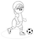 Vector image of a stylized image of a young man with a ball in the form of a football player. Isolated over white background. EPS