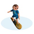 Vector image of a stylized image of a young man on a surfboard. Cartoon style. Isolated over white background. EPS 10