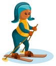 Vector image of a stylized image of a young sporty man on skis. Cartoon style. Isolated over white background. EPS 10