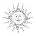 Vector image of the sun in the style of engraving.