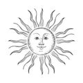 Vector image of the sun in the style of engraving.