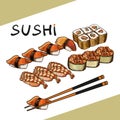 Sushi set vector image. Japanese delicious food.