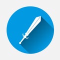 Vector image sword on blue background. Flat image sword with lon