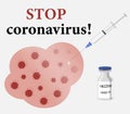 Vector image of a syringe with a coronavirus vaccine. The concept of treating a pandemic.