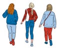 Vector image of teenagers girls walking together on a stroll