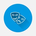 Vector Image Theatrical face mask. Drama and comedy, laughter and crying on blue background. Flat image with long shadow Royalty Free Stock Photo