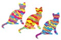 Cats three silhouettes with colorful stripes Royalty Free Stock Photo