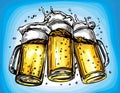 Vector image of three mugs of beer Royalty Free Stock Photo