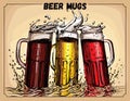 Vector image of three mugs of beer.