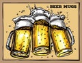 Vector image of three mugs of beer