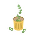 Vector image of trash can and discarded dollar