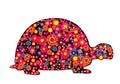 Turtle silhouette with colorful flowers and circles