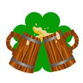 Vector image of two beer mugs. Celebrating St. Patrick`s Day. Royalty Free Stock Photo