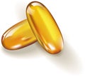 Vector image of two capsules pills with a fish oil and omega-3 isolated on the white background. Royalty Free Stock Photo