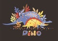 Vector image of two dinosaurs on a chen background and the inscription `dino`