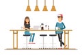 Vector image of two girls at the cafe Royalty Free Stock Photo