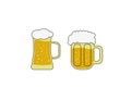 Vector image of two mugs of beer. Drinks with a lot of foam. Royalty Free Stock Photo