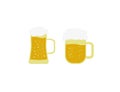 Vector image of two mugs of beer. Drinks with a lot of foam. Royalty Free Stock Photo