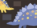 Vector image of two stegosaurs on a black background with place for text. Royalty Free Stock Photo