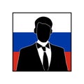 Image of unknown man shadow silhouette in classic costume on the national Russian flag Royalty Free Stock Photo