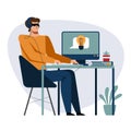 A vector of an unseeing student while the remote study