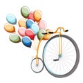 Vintage bicycle. bunch of balloons. Cartoon style. EPS 10