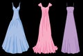 Vector image of vintage female evening gowns