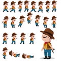 Cowboy character sprites for games. Animation cowboy walks, falls, jumps, shoots.