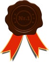 Vector image of a wax stamp isolated on the white background with the word your choice Nr.1 and with the red-orange ribbons.