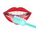 Vector image on a white background. How to brush your teeth rightly with a toothbrush. Healthy, white teeth.