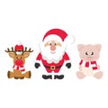 Winter cartoon pig with scarf sitting and ÃÂhristmas deer and cartoon santa claus Royalty Free Stock Photo