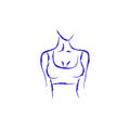 Vector image of a woman`s body. Beautiful shape. Turn right. Female bust. . Drawing paint