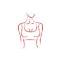 Vector image of a woman`s body. Beautiful shape. Turn right. Female bust. . Drawing paint