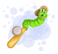 Vector image of a worm with a bat playing baseball