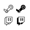 Pariaman, Indonesia - July 13, 2022 : Steam and Twitch icons, gaming and social media app icons in glyph and outline style