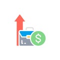 Vector income increase, investment, business success white line icon.