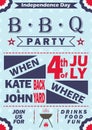 Vector Independence Day barbecue party invitation. BBQ invitation card template design. 4th of July picnic party flyer. Royalty Free Stock Photo