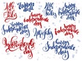 Vector independence day hand lettering set of greetings labels with doodle stars