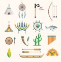 Vector indian boho icons elements traditional concept and native tribal ethnic feather culture indian ornament design