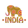 Vector indian elephant with color pattern. Royalty Free Stock Photo