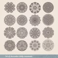 Vector Indian ornament, kaleidoscopic floral pattern, mandala. Set of sixteen ornament lace. ornamental round lace pattern, circle Royalty Free Stock Photo