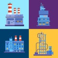 Vector Industrial factory buildings icons set in