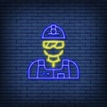 Vector industrial worker, engineer, builder, miner neon sign. Royalty Free Stock Photo