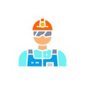 Vector industrial worker, engineer, builder, miner white line icon. Royalty Free Stock Photo