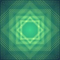 Vector infinite polygonal tunnel of shining flares on green background. Glowing points form tunnel sectors. Royalty Free Stock Photo