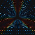 Vector infinite triangular tunnel of colorful circles on dark background. Spheres form tunnel sectors. Royalty Free Stock Photo