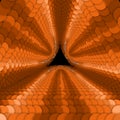 Vector infinite triangular tunnel of colorful circles on dark orange background. Spheres form tunnel sectors. Royalty Free Stock Photo