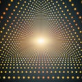 Vector infinite triangular tunnel of shining flares on dark background. Glowing points form tunnel sectors. Royalty Free Stock Photo