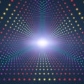 Vector infinite triangular tunnel of shining flares on dark background. Glowing points form tunnel sectors. Royalty Free Stock Photo