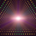 Vector infinite triangular tunnel of shining flares on dark background. Glowing points form tunnel sectors. Royalty Free Stock Photo